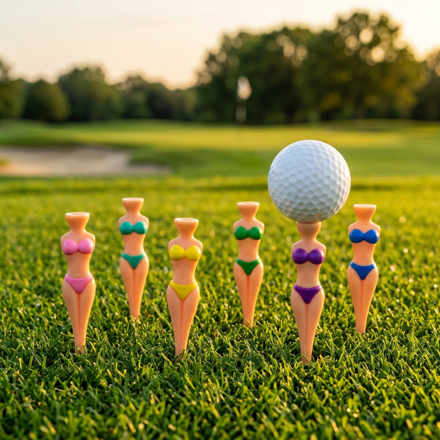 Bikini lady golf tees on the course